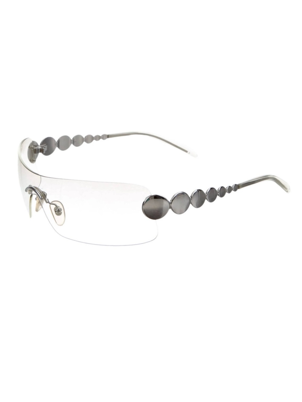 Vintage Silver Rimless Sunglasses with Circular Accent Temples